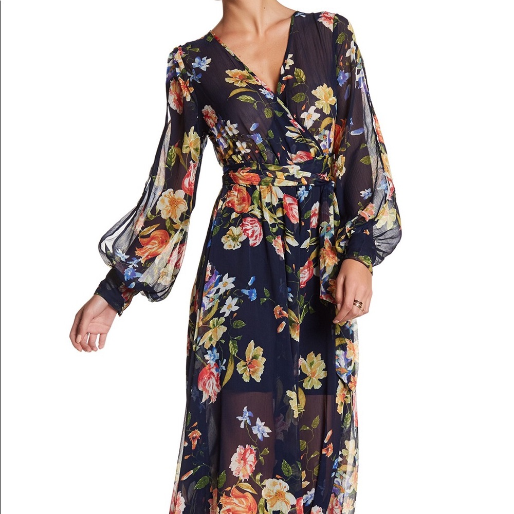 Meghan LA Mon Cherie Wrap Chiffon Maxi Dress